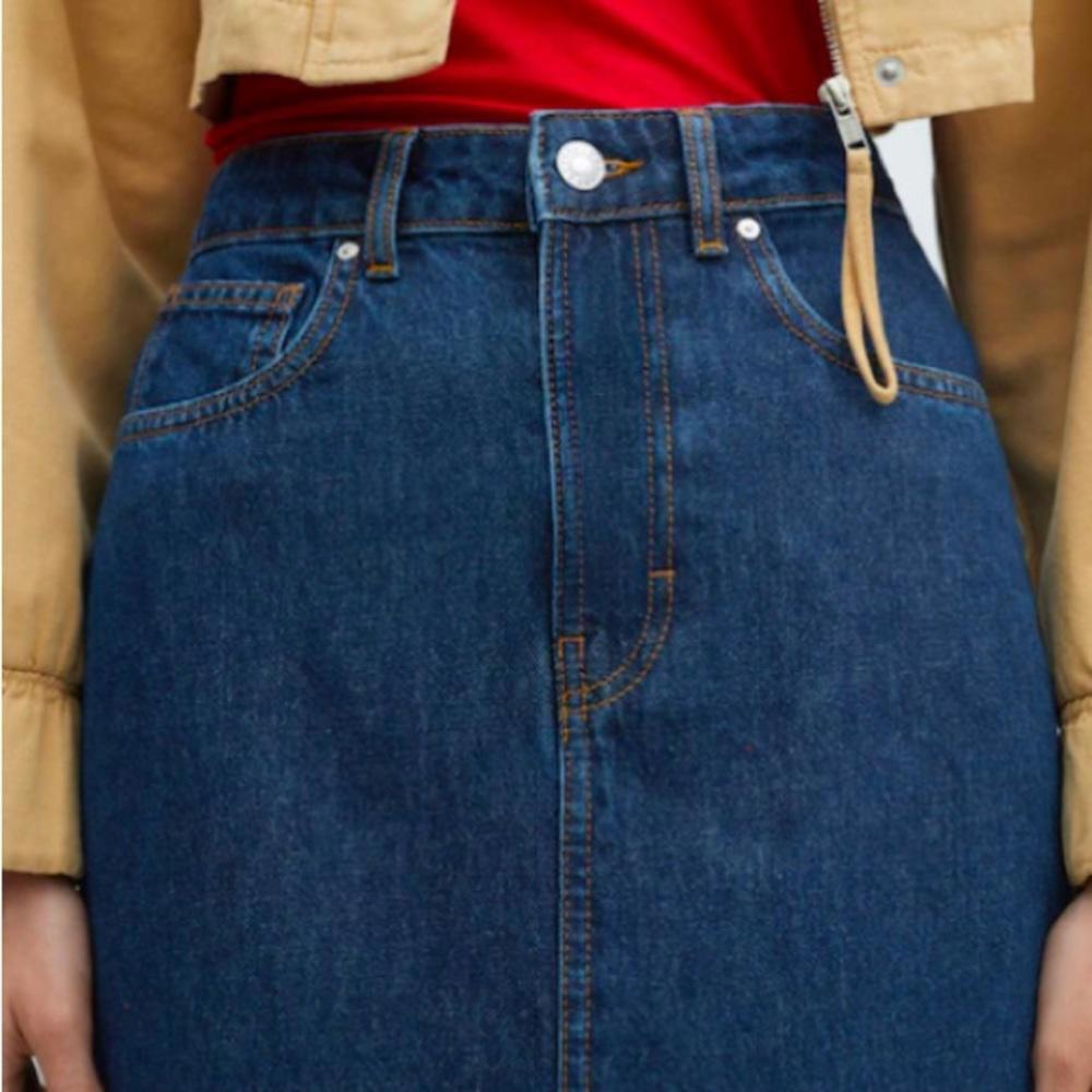 NWT MANGO | SZ S | MAXI Boho Y2K High Waist Long Denim Blue Medium Wash Skirt - Picture 6 of 8